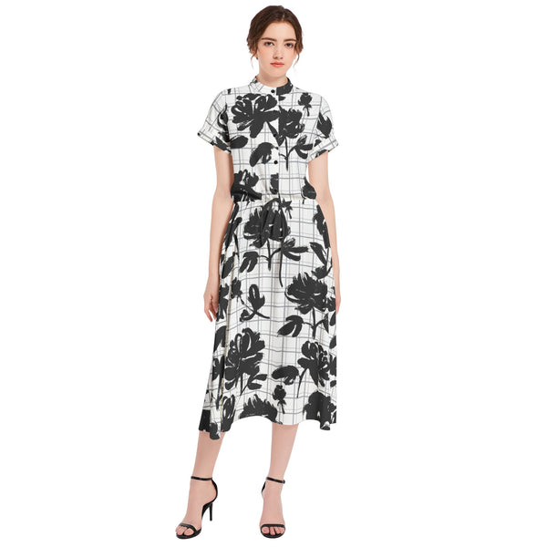 Drawstring Waist A-line Flared Midi Dress - Objet D'Art