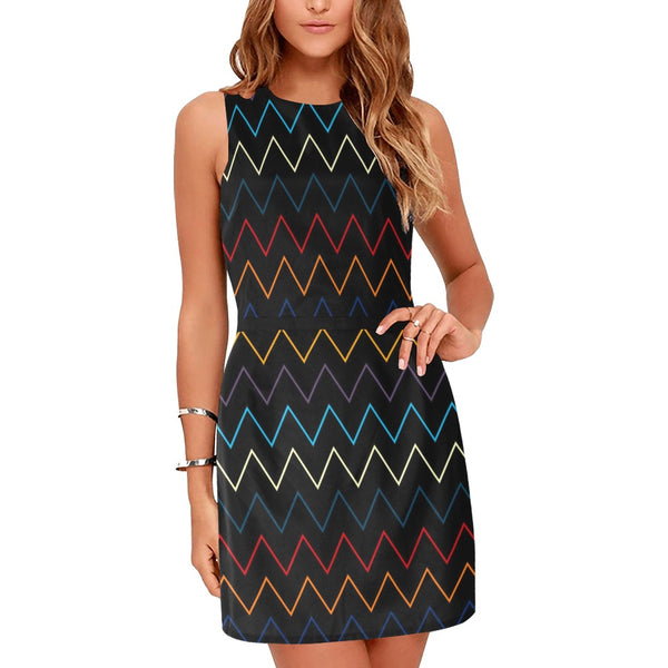 color waves print Eos Women's Sleeveless Dress (Model D01) - Objet D'Art