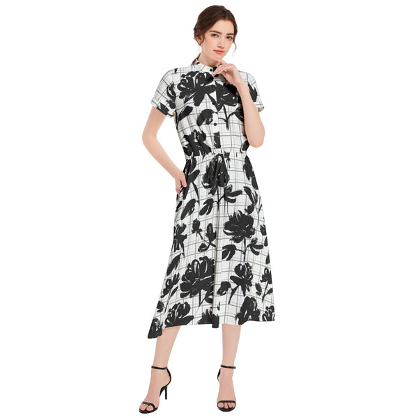 Drawstring Waist A-line Flared Midi Dress - Objet D'Art