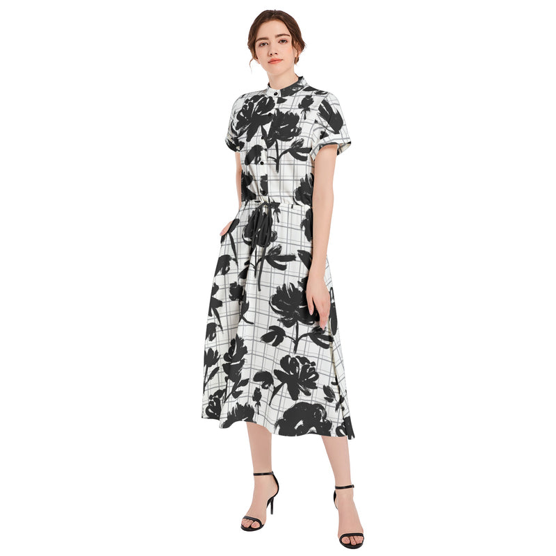 Drawstring Waist A-line Flared Midi Dress - Objet D'Art