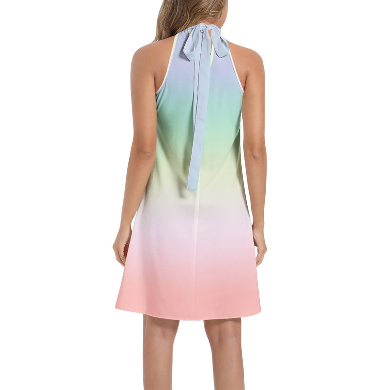 Pastel Posh Tie Back Halter Neck Flared Dress - Objet D'Art