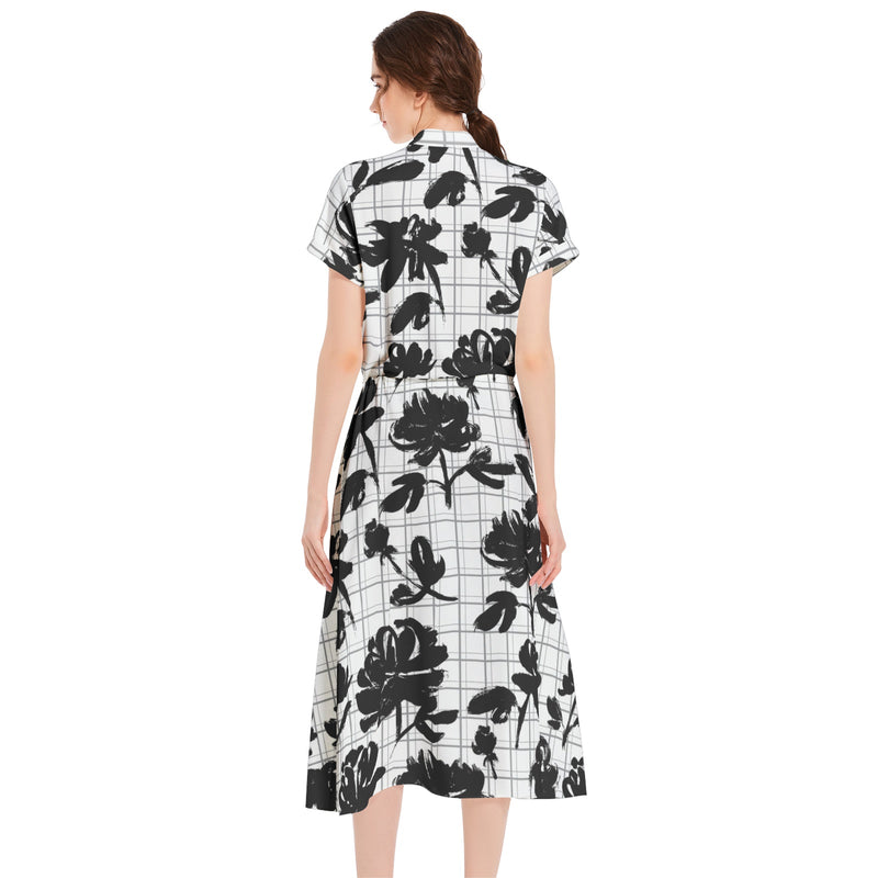 Drawstring Waist A-line Flared Midi Dress - Objet D'Art