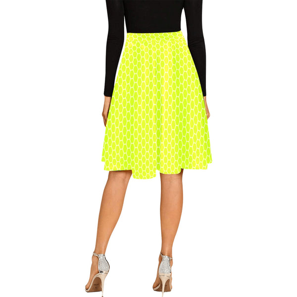 neon green hex print 5 Melete Pleated Midi Skirt (Model D15) - Objet D'Art