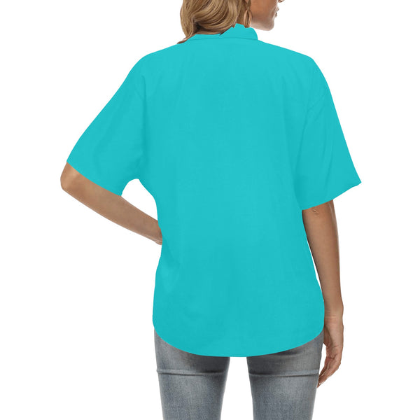 light blue print solid 2 All Over Print Hawaiian Shirt for Women (Model T58) - Objet D'Art