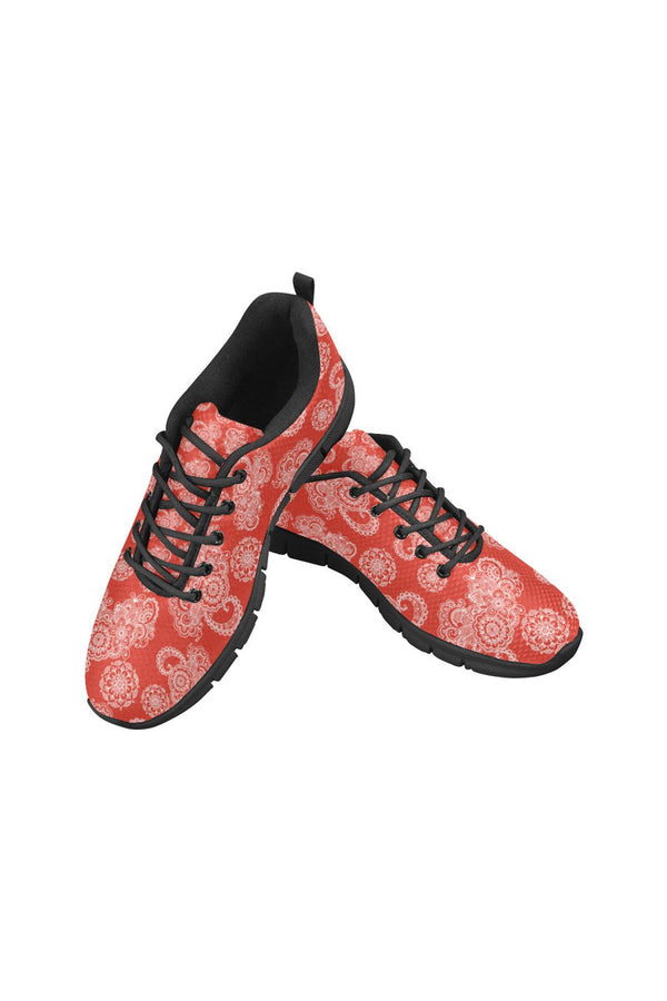 Red Paisley Women's Breathable Running Shoes (Model 055) - Objet D'Art