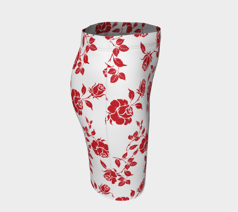 Red Roses on White Fitted Skirt - Objet D'Art