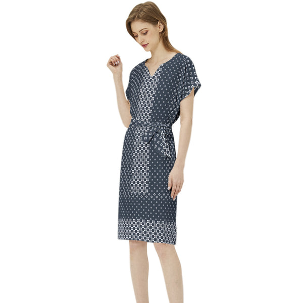 Batwing Sleeve Notch Neck Casual Dress with Belt - Objet D'Art
