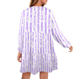 lavender floral stripes print V-Neck Loose Fit Dress (Model D66) - Objet D'Art
