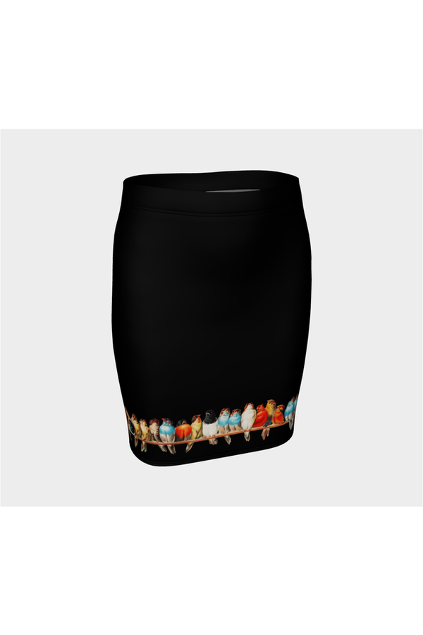 Midnight Perch of Birds Fitted Skirt - Objet D'Art