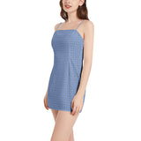 Delft Blue Tile ArtSleeveless Square Neckline Spaghetti Strap Mini Dress - Objet D'Art
