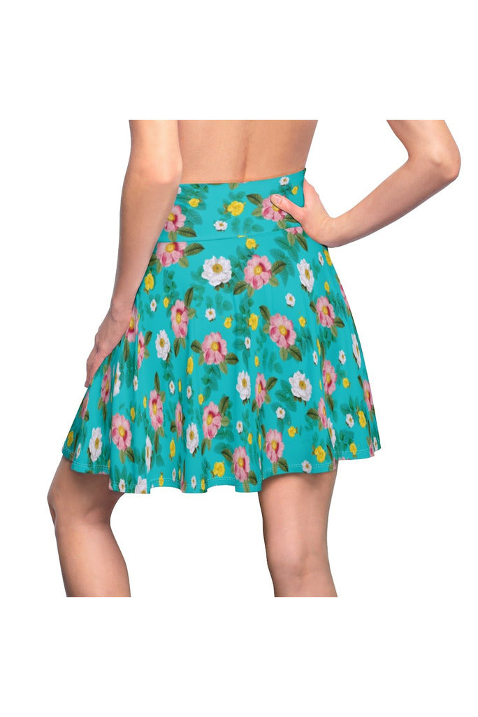 Robin's Egg Floral Women's Skater Skirt - Objet D'Art