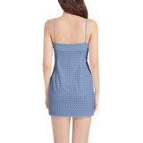 Delft Blue Tile ArtSleeveless Square Neckline Spaghetti Strap Mini Dress - Objet D'Art