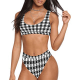 bw dash print Sport Top & High-Waisted Bikini Swimsuit (Model S07) - Objet D'Art