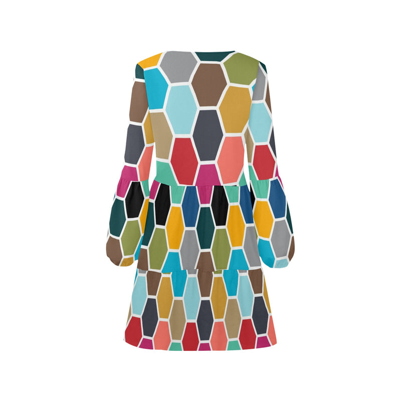 color hex print 2 V-Neck Loose Fit Dress (Model D62) - Objet D'Art