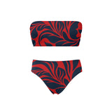 red blue leaf print 2 Chest Wrap Bikini Swimsuit (Model S36) - Objet D'Art