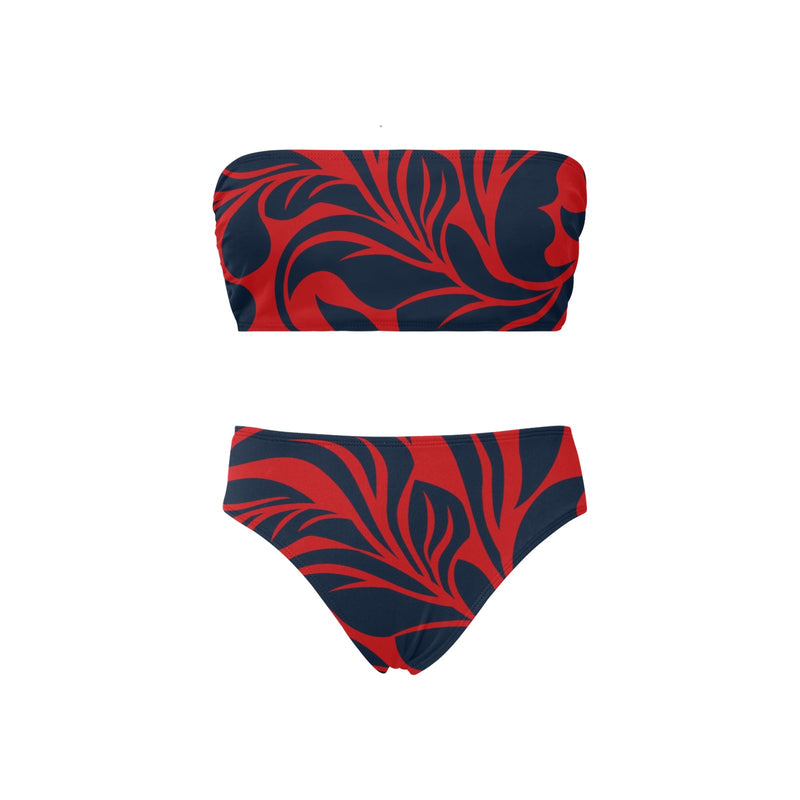 red blue leaf print 2 Chest Wrap Bikini Swimsuit (Model S36) - Objet D'Art
