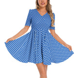 Polkadots Short Sleeve Ruched Bust Flared Hem Dress - Objet D'Art