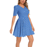 Polkadots Short Sleeve Ruched Bust Flared Hem Dress - Objet D'Art