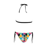 color hex print 2 Buckle Front Halter Bikini Swimsuit (Model S08) - Objet D'Art