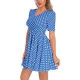 Polkadots Short Sleeve Ruched Bust Flared Hem Dress - Objet D'Art