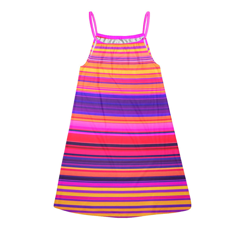 bright sunrise sunset colors print Drawstring Neck Sleeveless Dress (Model D68) - Objet D'Art
