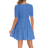 Polkadots Short Sleeve Ruched Bust Flared Hem Dress - Objet D'Art