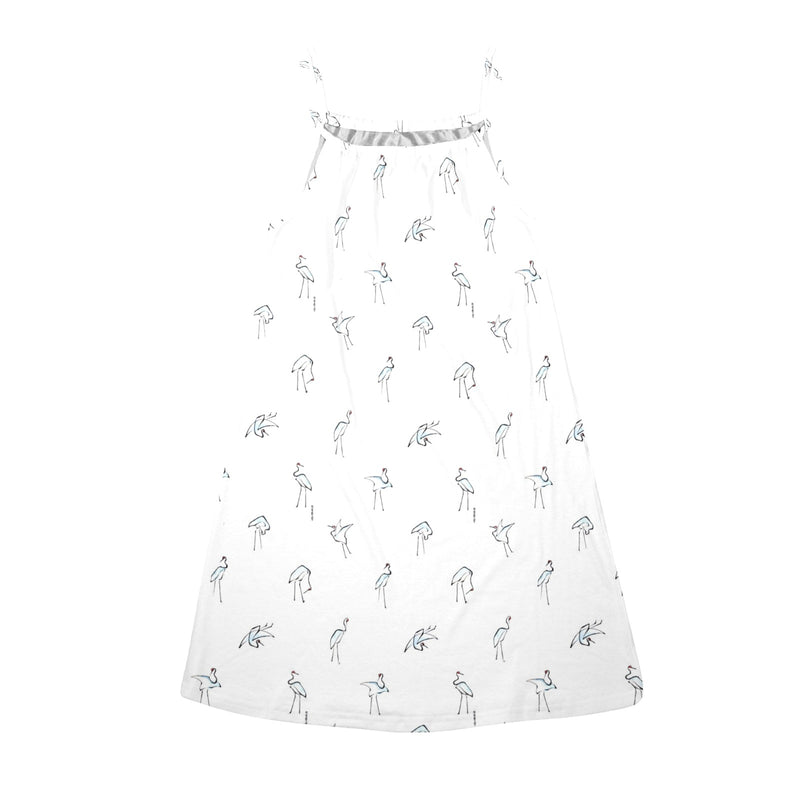 swan print asian print Drawstring Neck Sleeveless Dress (Model D68) - Objet D'Art