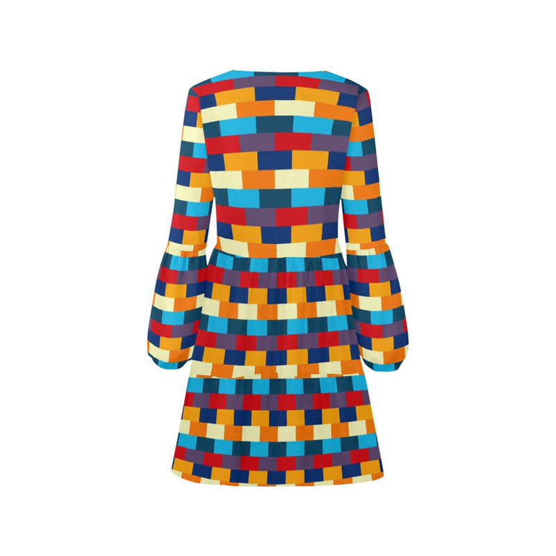 self portrait color scheme print V-Neck Loose Fit Dress (Model D62) - Objet D'Art