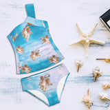 cheribum on clouds print 2 Women's One Shoulder Backless Swimsuit (Model S44) - Objet D'Art