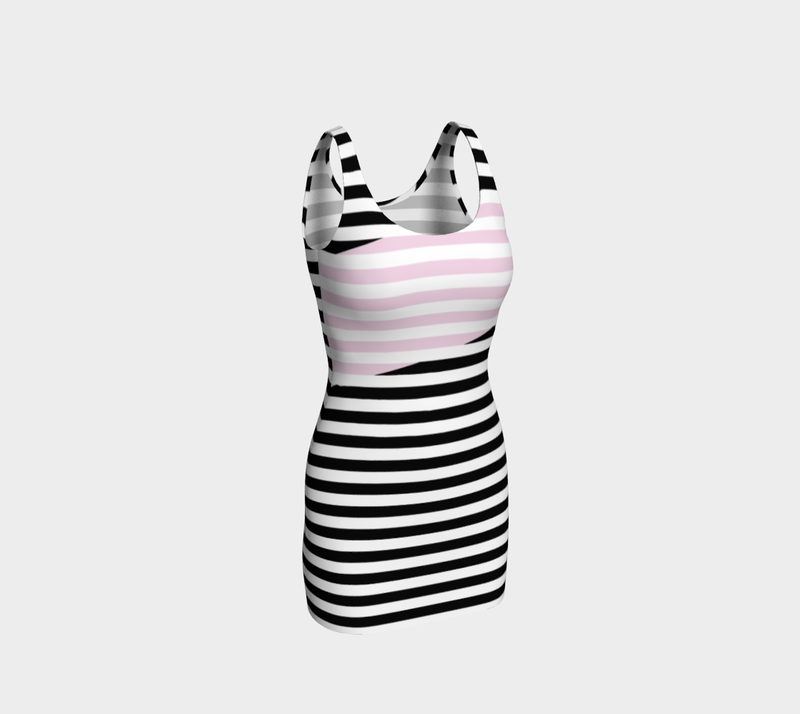 Pink Accented Striped Bodycon Dress - Objet D'Art