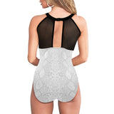 bronze print 2 swimsuit Women's High Neck Plunge Mesh Ruched Swimsuit (S43) - Objet D'Art