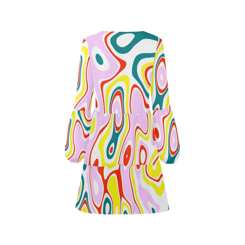 colored splat print 2 V-Neck Loose Fit Dress (Model D62) - Objet D'Art