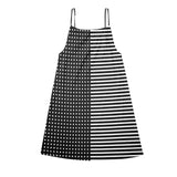 dot to line bw print 10A Drawstring Neck Sleeveless Dress (Model D68) - Objet D'Art