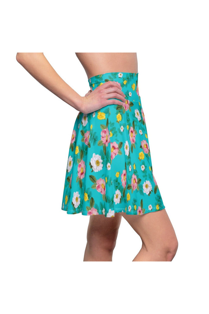 Robin's Egg Floral Women's Skater Skirt - Objet D'Art