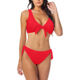 scarlet flame print 2 Bow Tie Front Bikini Swimsuit (Model S38) - Objet D'Art