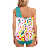 light pine green solid print Women's One Shoulder Backless Swimsuit (Model S44) - Objet D'Art