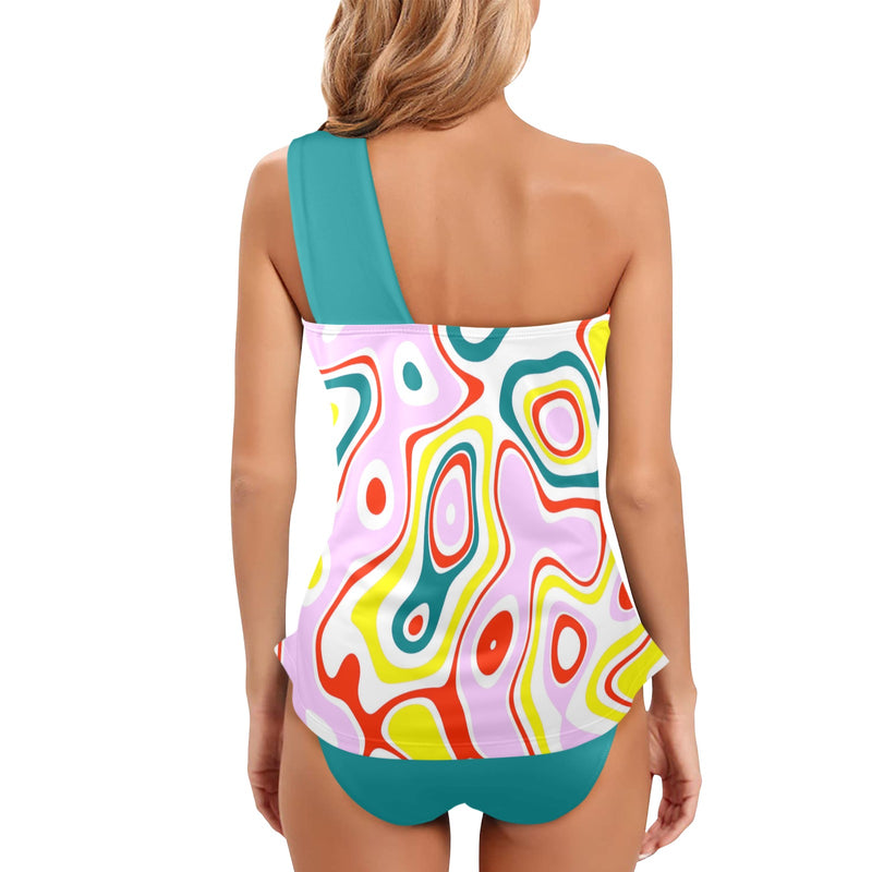 light pine green solid print Women's One Shoulder Backless Swimsuit (Model S44) - Objet D'Art