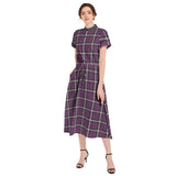 M Kemp Lavender Plaid Drawstring Waist A-line Flared Midi Dress - Objet D'Art