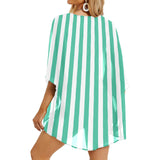 mint green striped print Women's Kimono Chiffon Cover Up (Model H51) - Objet D'Art