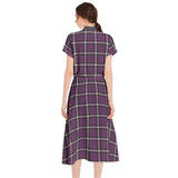 M Kemp Lavender Plaid Drawstring Waist A-line Flared Midi Dress - Objet D'Art