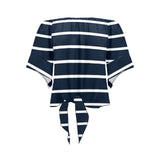 dk blue striped print 2 A B Off Shoulder Knot Front Blouse (Model T71) - Objet D'Art