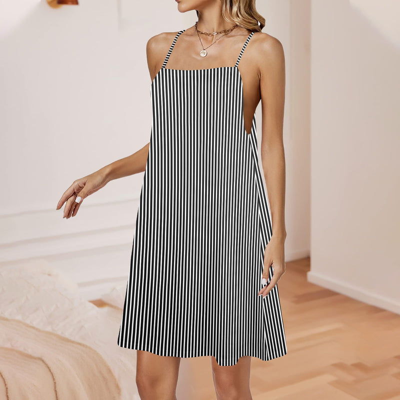 line to line print 2B Drawstring Neck Sleeveless Dress (Model D68) - Objet D'Art