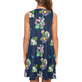 grid wildflower floral print Sleeveless A-Line Pocket Dress (Model D57) - Objet D'Art