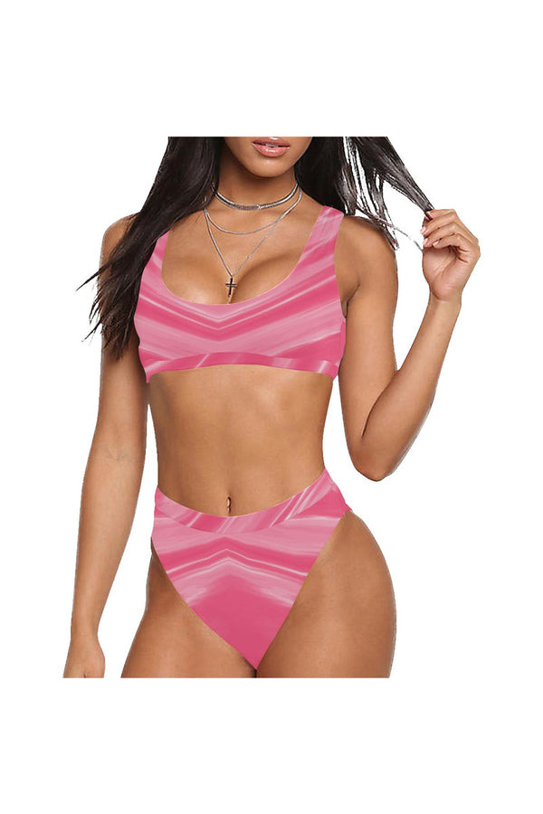 pink 3a Sport Top & High-Waisted Bikini Swimsuit (Model S07) - Objet D'Art