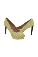 Yellow Plaid Women's High Heels (Model 044) - Objet D'Art