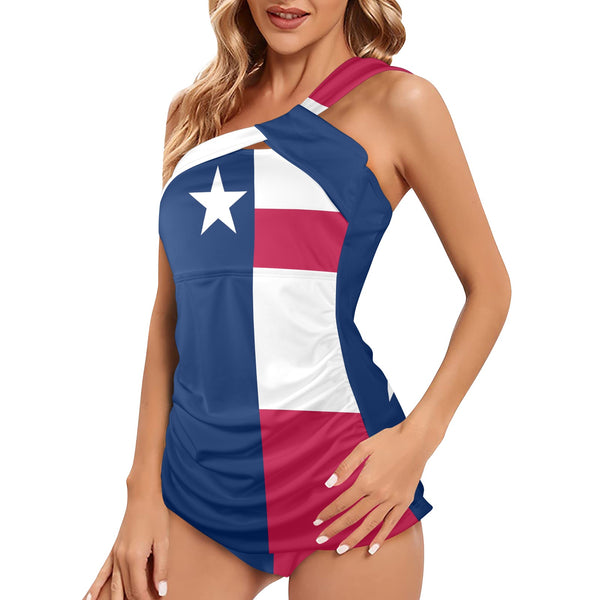 Texas Lone Star Women's One Shoulder Backless Swimsuit (Model S44) - Objet D'Art