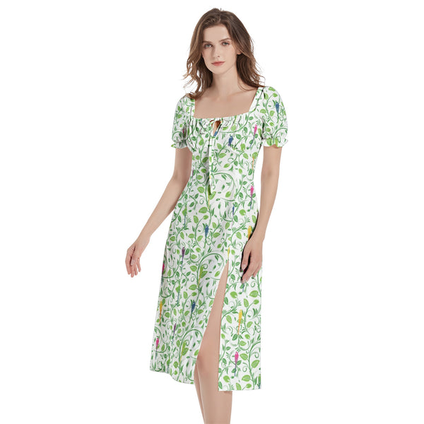 Puff Sleeve Split Thigh Midi Dress - Objet D'Art