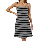 striped bw print a2 Drawstring Neck Sleeveless Dress (Model D68) - Objet D'Art