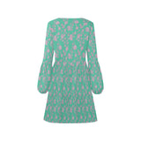 pink & green rose print V-Neck Loose Fit Dress (Model D62) - Objet D'Art