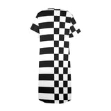 bw check print 2 Women's Button Front House Dress - Objet D'Art